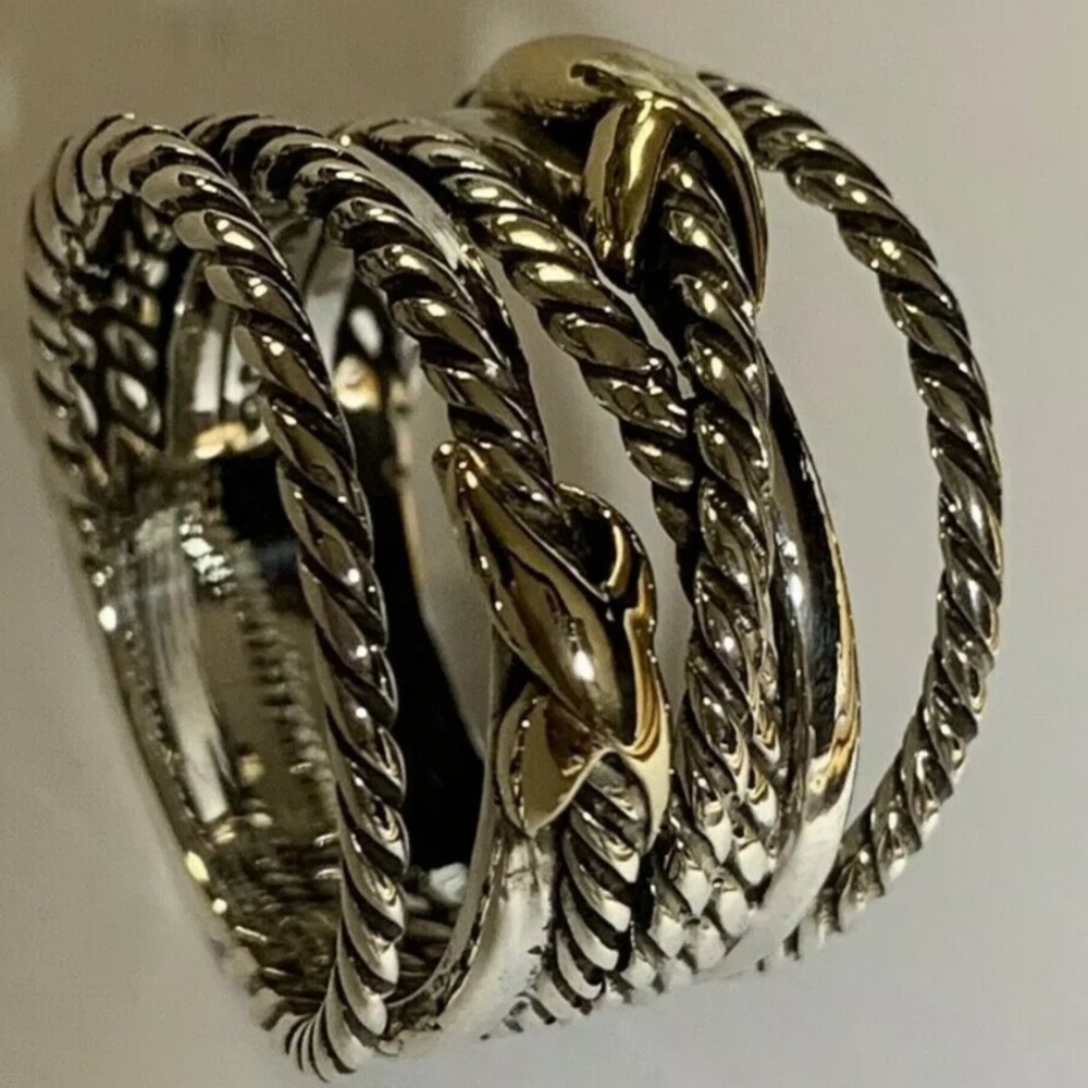 David Yurman Double X Ring 18KT Gold/SS Size 7
